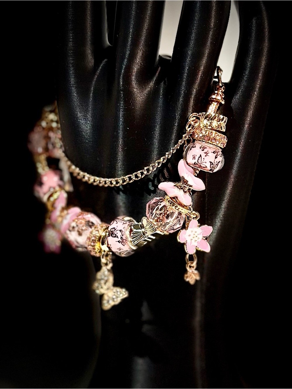 Pink Butterfly Charm Bracelet - Women Jewelry - Picture 4 of 5